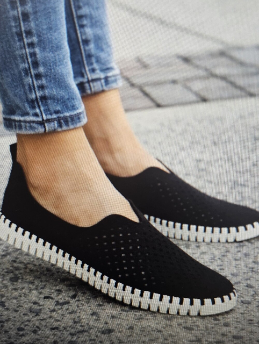 Ilse Jacobsen Tulip Black Perforated Slip-On Sneakers